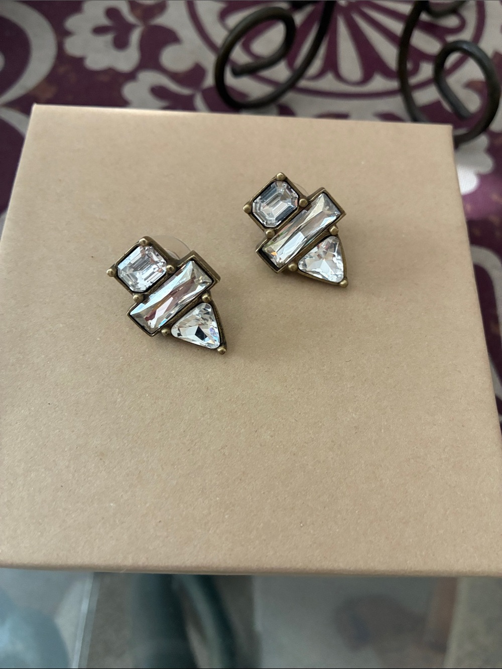 Silpada KR brass earrings with CZ stones and posts.